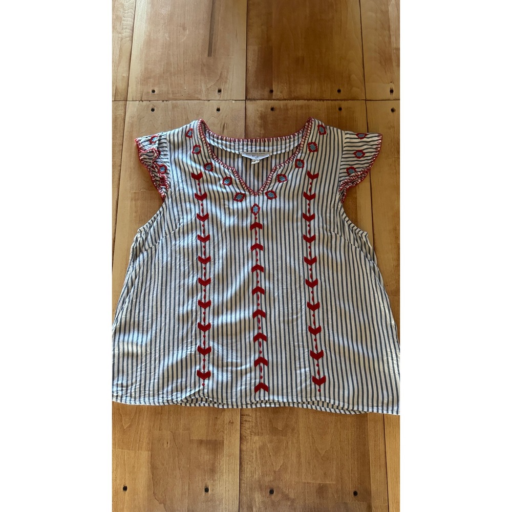 Mac‎ and Me (Mainstream Boutique)Women XL Striped Embroidered Flutter Sleeve Top